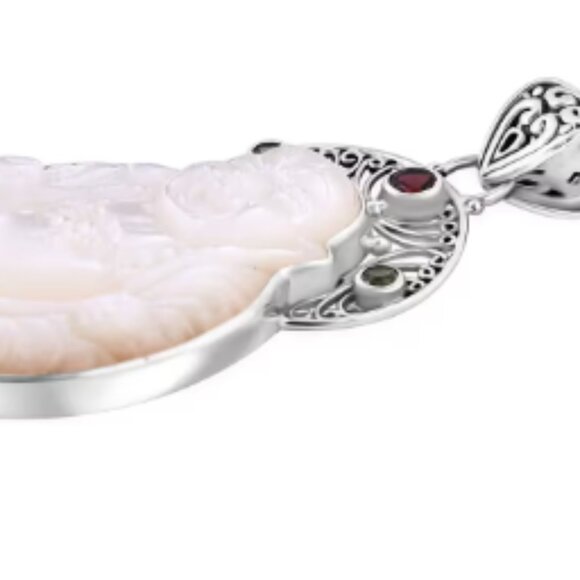 White Shell Pearl Carved and Multi Gemstone Pendant - Picture 3 of 5